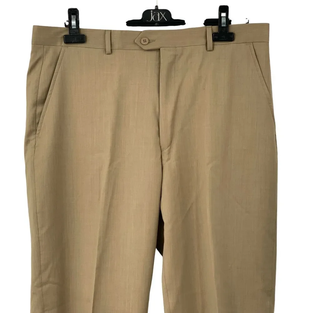 NWT Alfani Mens Flat Front Straight Leg Tan Wool Dress Pants Trousers Size 36x34